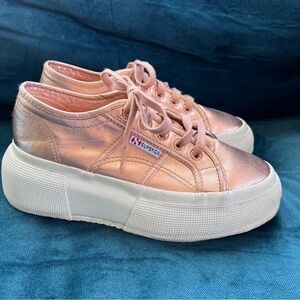 SUPERGA Metallic Platform Sneaker in Rose Gold SIZE 6.5